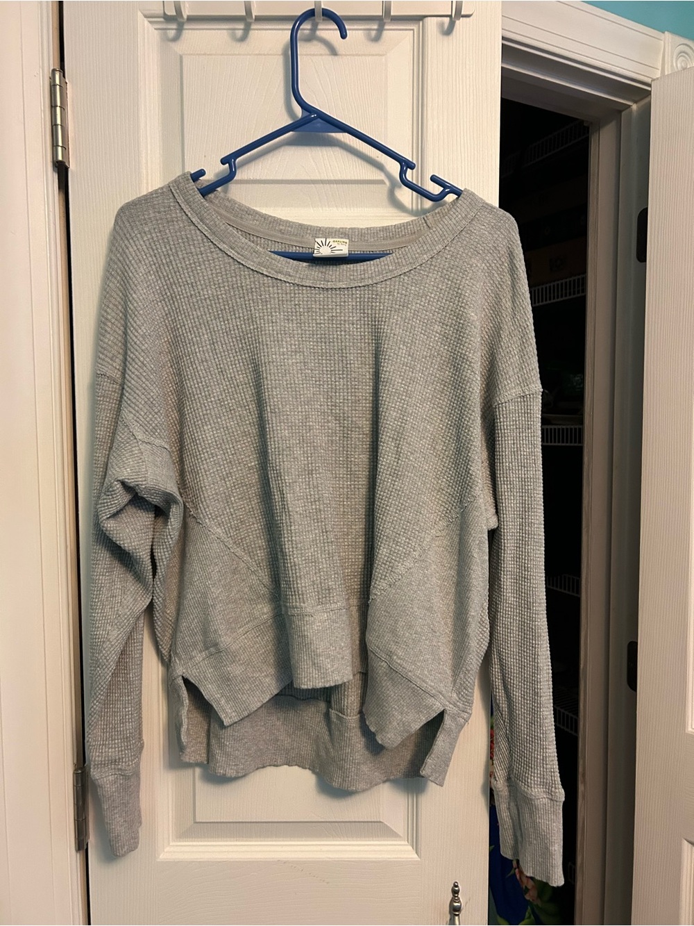 Aria Light Gray Waffle-Knit Scoop Neck Sweater
